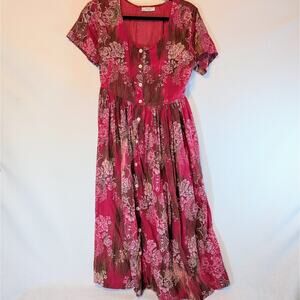 Ellen Jay Vintage 90's Medium Red Floral Boho Dress